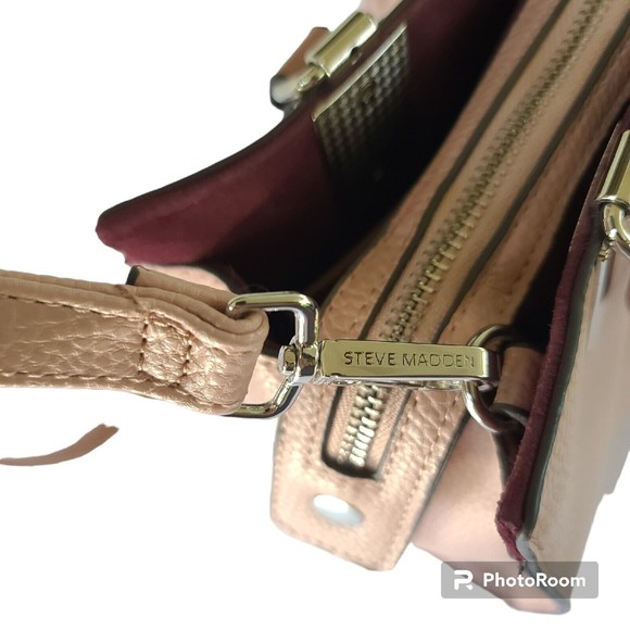 Steve Madden Crossbody Bag Purse Handbag Pink Blush Pebbled Logo - Picture 12 of 16
